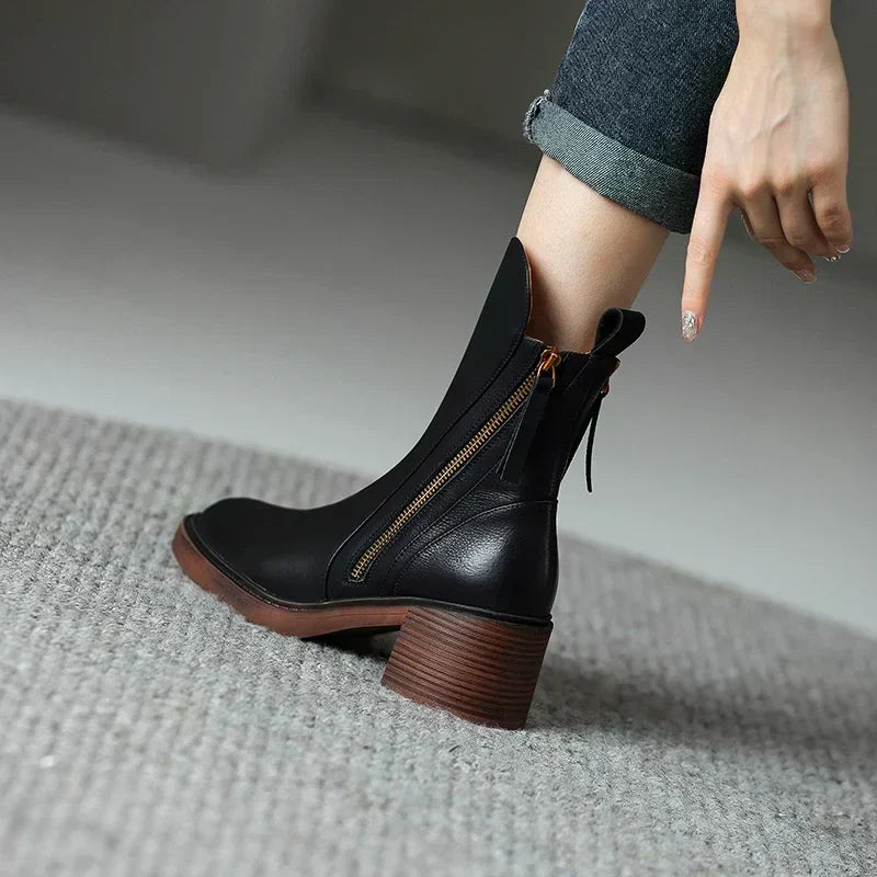 Women's Leather Ankle Boots - Timeless Elegance for Every Step