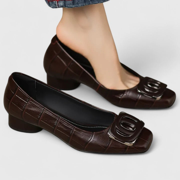Women's Elegant Square Buckle Block Heels - Effortless Everyday