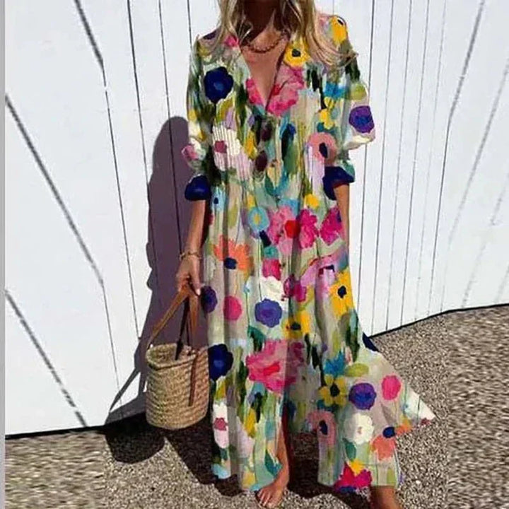 Women's Colorful Floral Relaxed Dress - Effortless Everyday Style