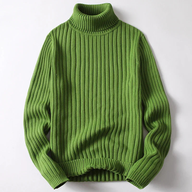 Men's Ribbed Knit Turtleneck Jumper – Heavy Roll Neck