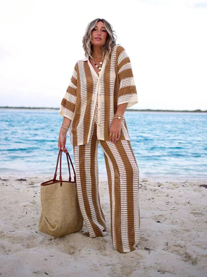 Women's Striped Crochet Summer Set – Bohemian Chic