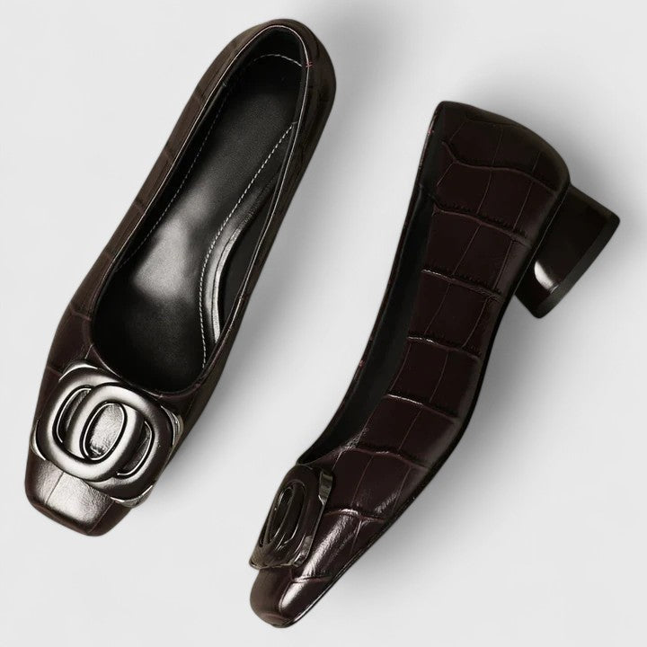 Women's Elegant Square Buckle Block Heels - Effortless Everyday