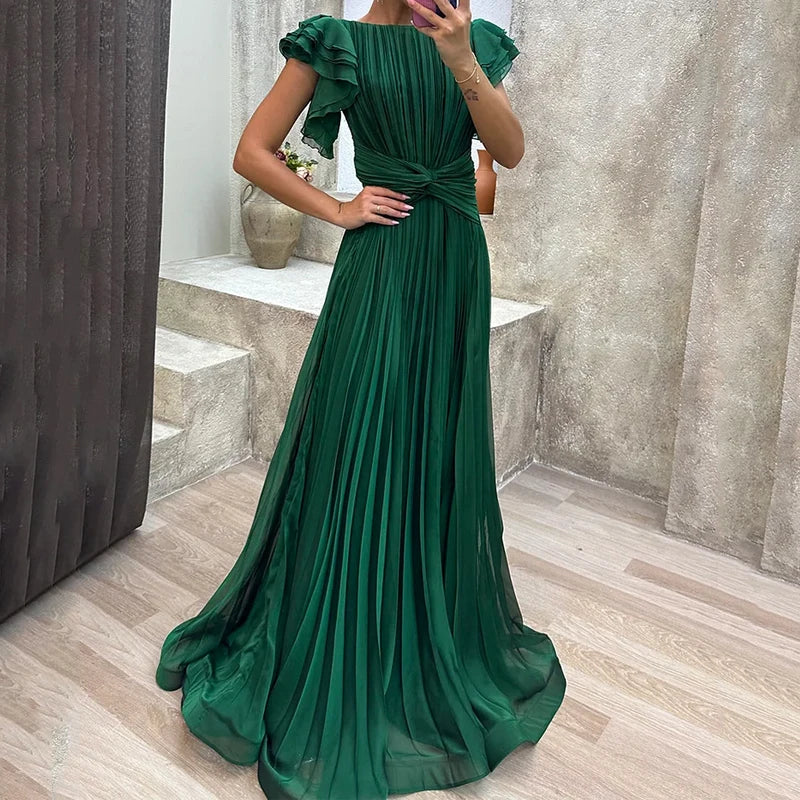 Women's Pleated Evening Dress - Elegant Formal Wear