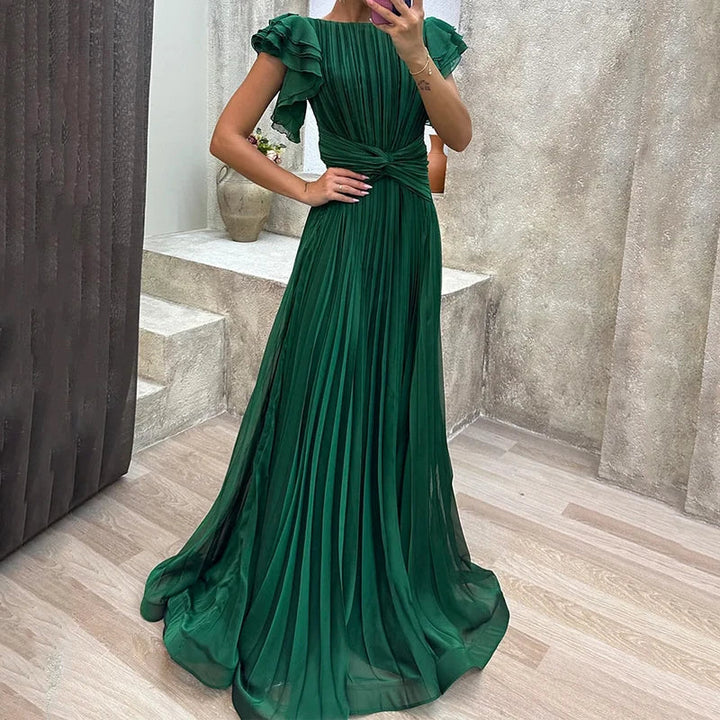 Women's Pleated Evening Dress - Elegant Formal Wear