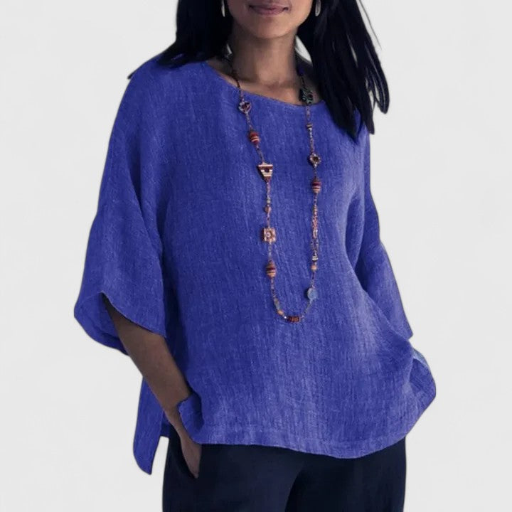 Women's Cotton-Linen Relaxed Blouse - Casual Summer Comfort