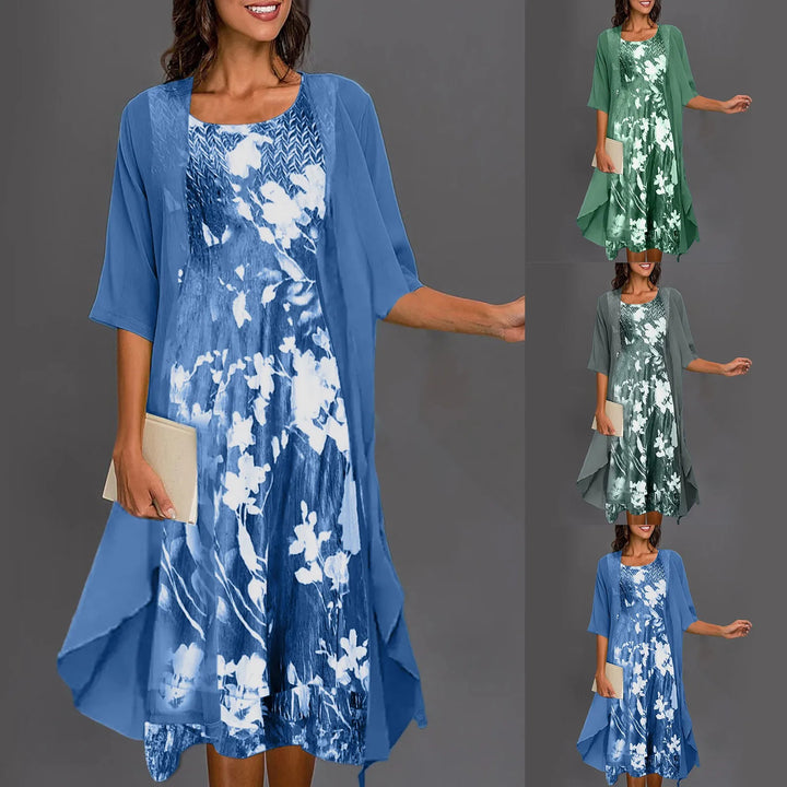 Women's Printed Graceful Dress Set - Flowing Two-Piece