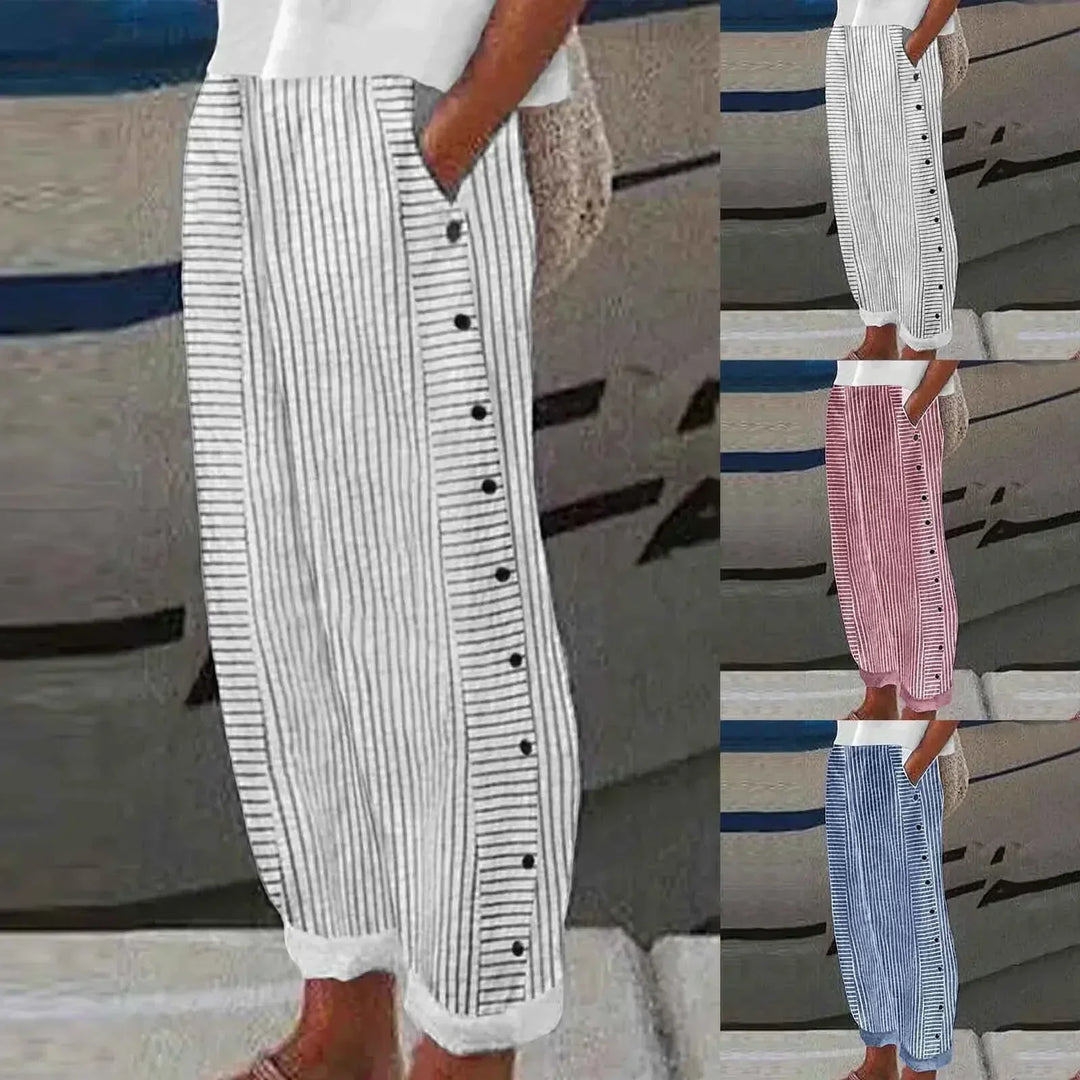 Women's Sharon Striped Button-Up Pants - Breezy Coastal Fit