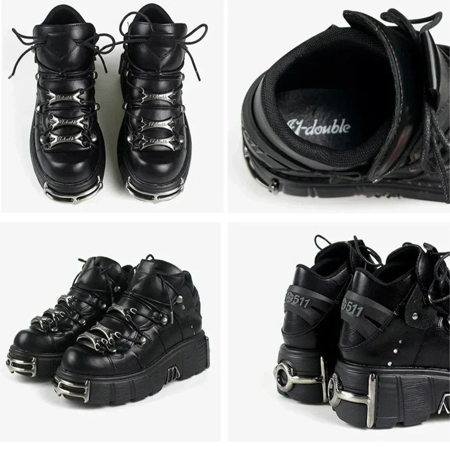 Women's Punk Ankle Boots - Edgy Platform with Lace-Up Detail