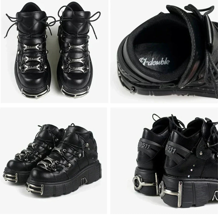 Women's Punk Ankle Boots - Edgy Platform with Lace-Up Detail