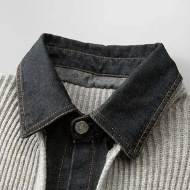 Men's Merino Wool Jacket – Denim-Trim Casual Overlayer
