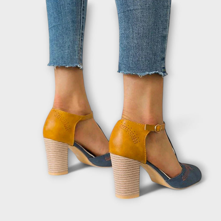 Women's Leather T-Strap Heels - Orthopedic Comfort