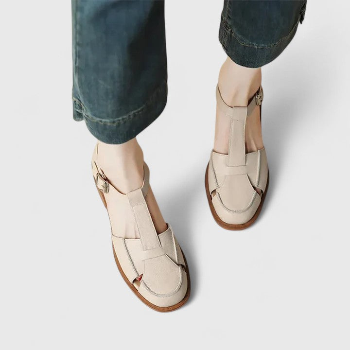 Women's Closed Toe T-Strap Wedge Sandals - Retro Elegance