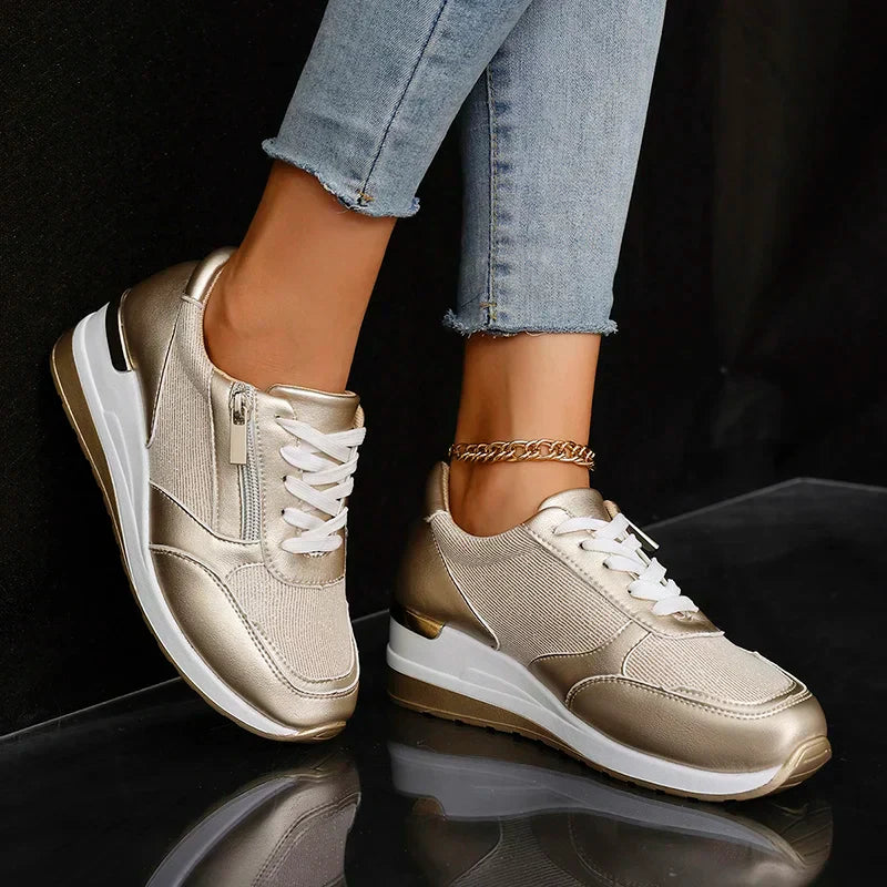 Women's Metallic Platform Sneakers - Sleek & Cushioned