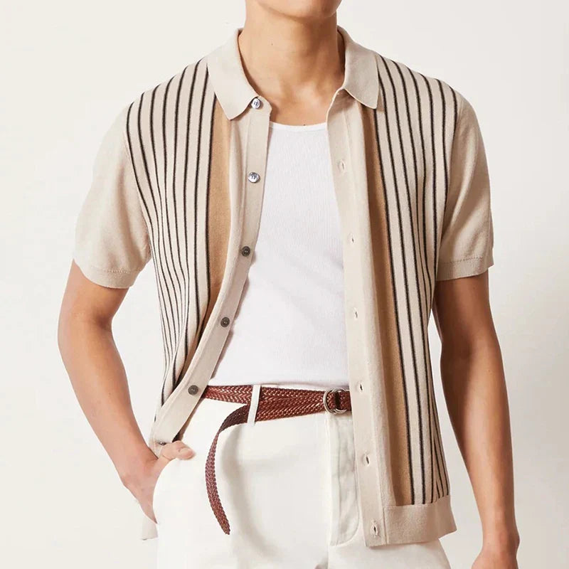 Men's Knitted Stripe Polo Shirt – Lightweight Summer Knitwear