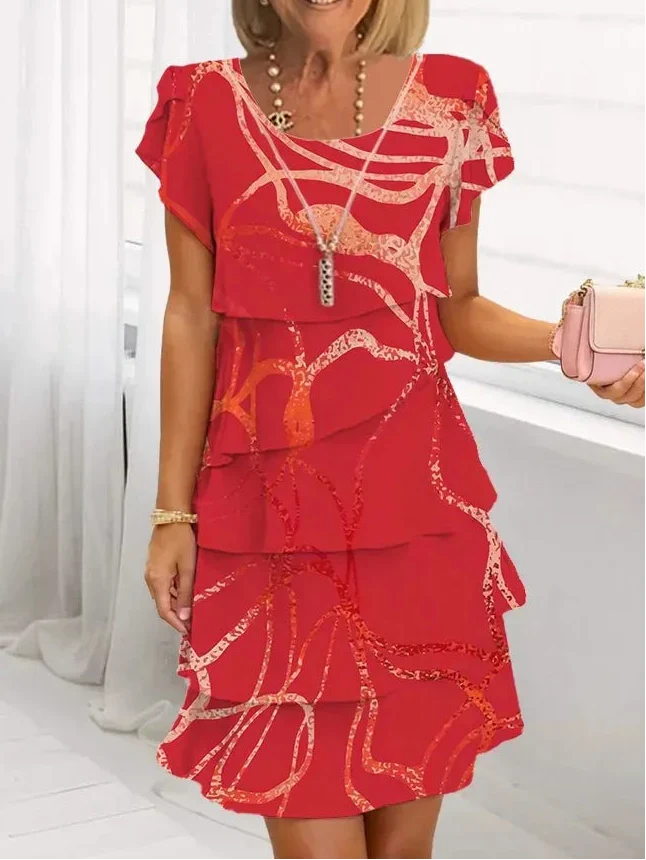 Women's Layered Ruffle Midi Dress - Effortless Elegance