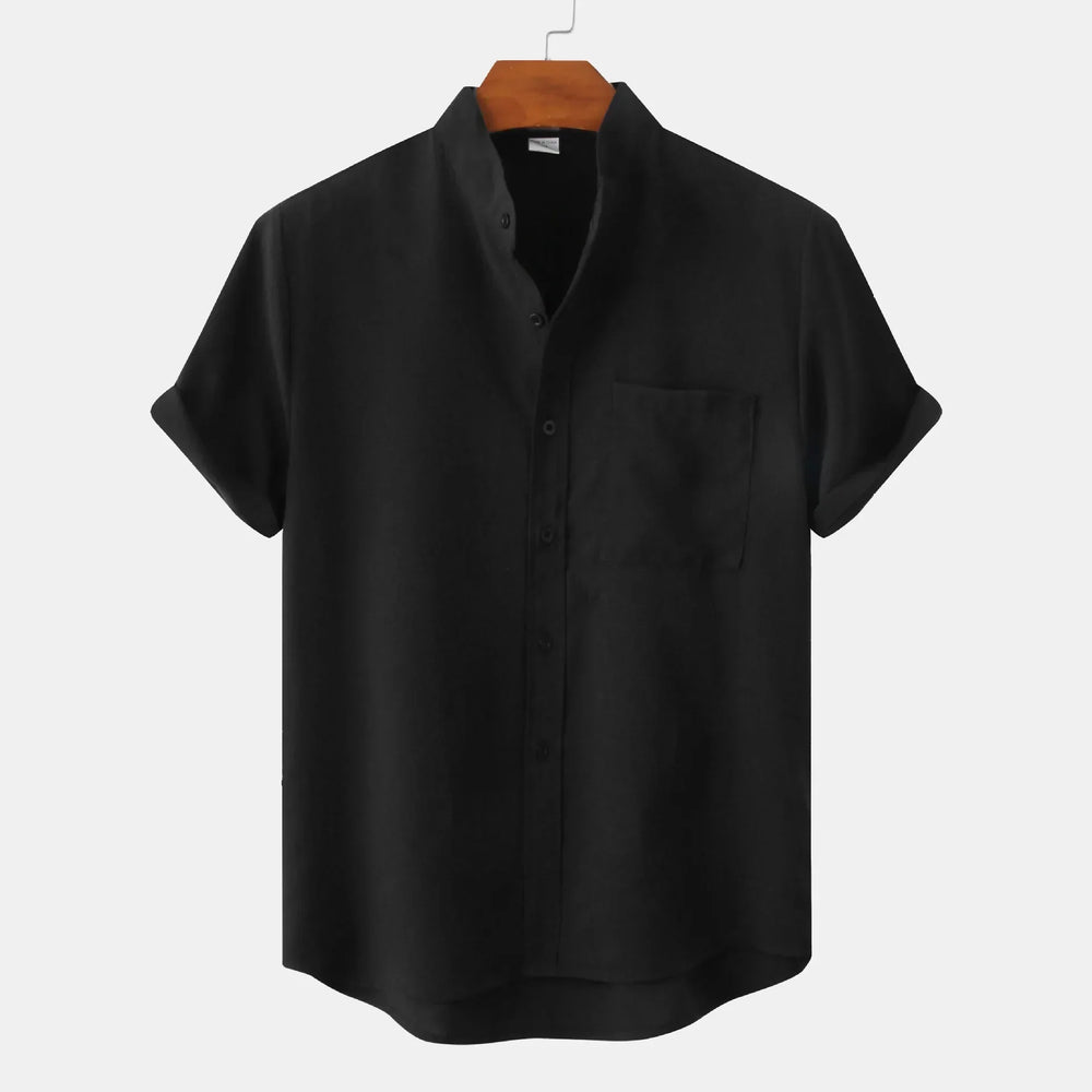 Men's Linen Blend Grandad Collar Shirt – Relaxed Summer Fit