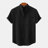 Men's Linen Blend Grandad Collar Shirt – Relaxed Summer Fit