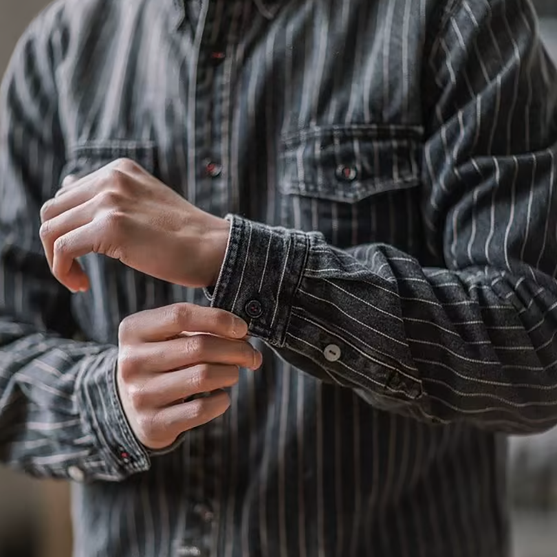 Men's Pinstripe Denim Shirt – Stretch Cotton Workwear Shirt