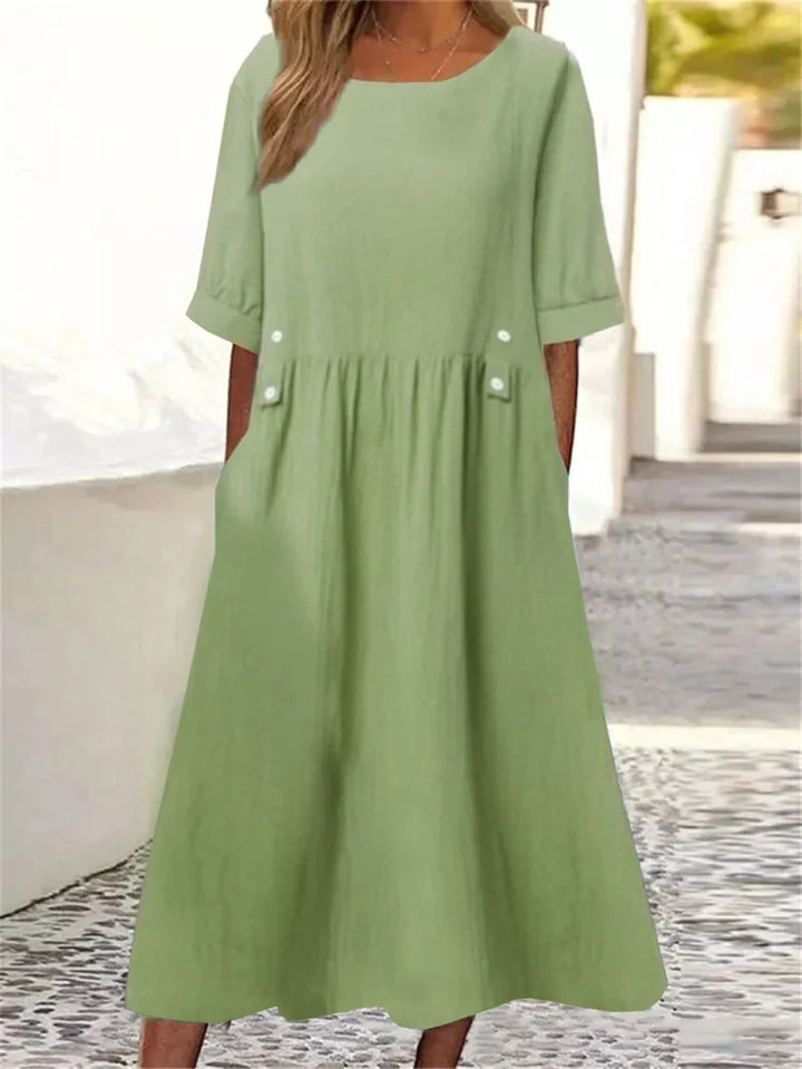 Women's Striped Cotton Midi Dress - Casual Elegance