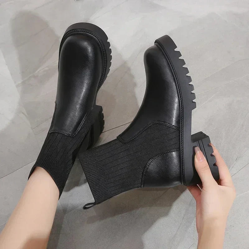 Women's Ribbed Knit Boots with Flexible Fit – Everyday Comfort