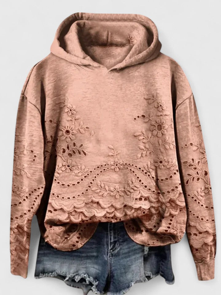 Women's Suzanne Embroidered Hoodie - Floral Detail