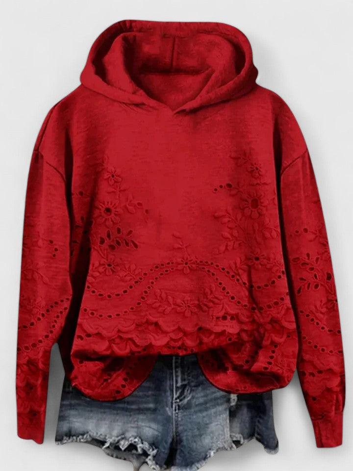 Women's Suzanne Embroidered Hoodie - Floral Detail