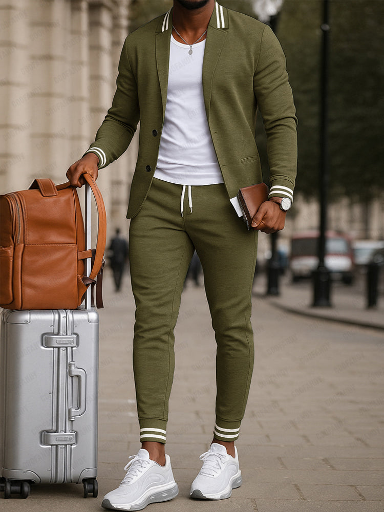 Men's Athletic Inspired Blazer and Pants Set - Sporty Elegance