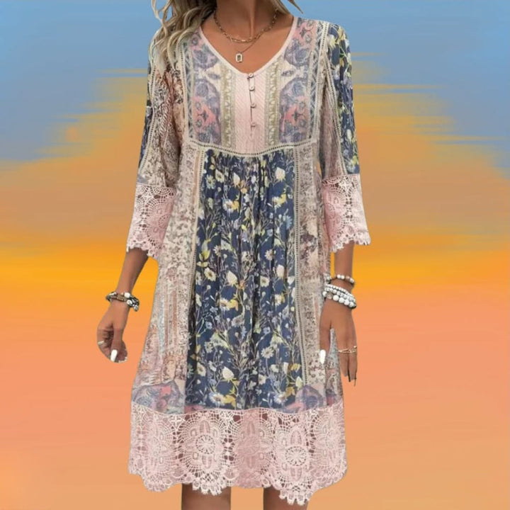 Women's Patchwork Lace Detail Dress - Effortless Everyday Charm