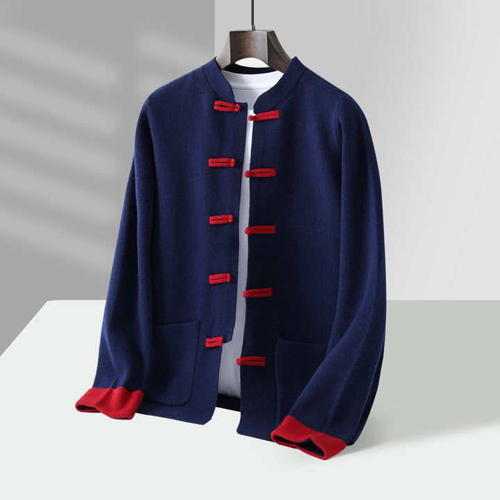 Men's Cashmere Cardigan - Stand Collar Knit Jumper Layer