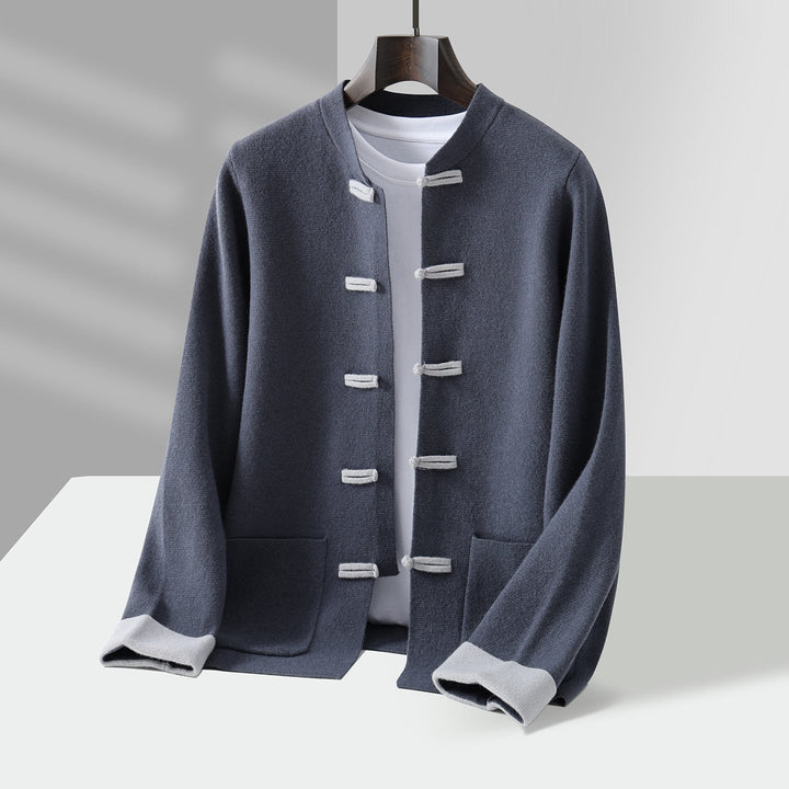 Men's Cashmere Cardigan - Stand Collar Knit Jumper Layer