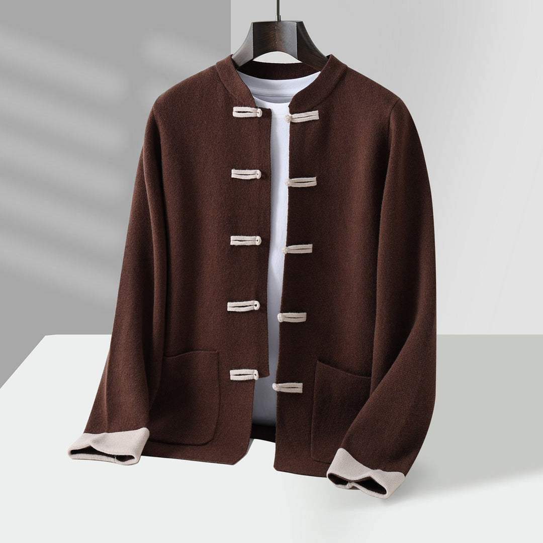 Men's Cashmere Cardigan - Stand Collar Knit Jumper Layer