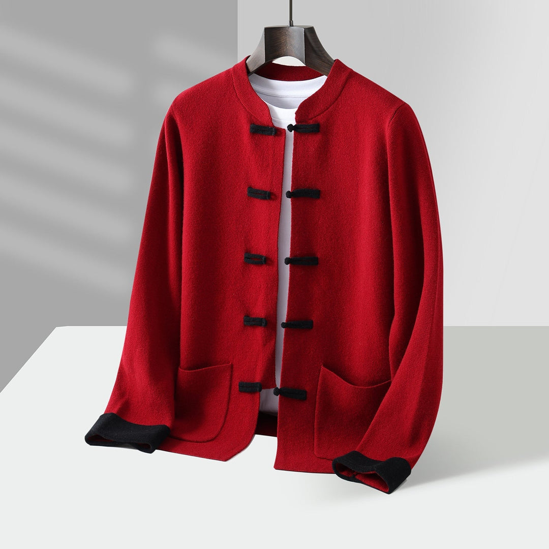 Men's Cashmere Cardigan - Stand Collar Knit Jumper Layer