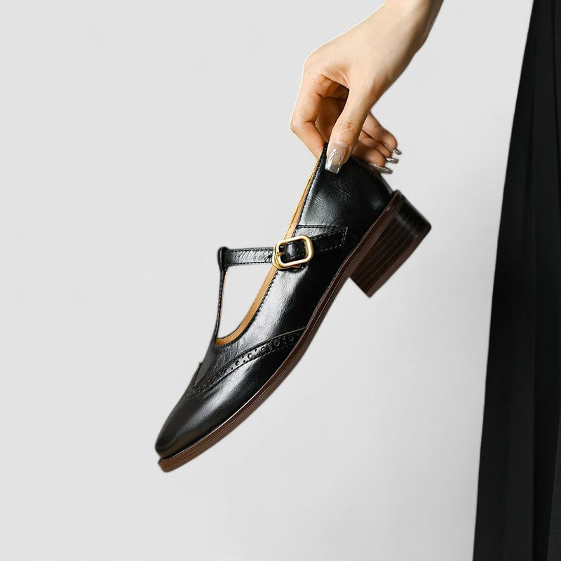 Women's Leather T-Strap Mary Jane Shoes - Classic & Comfortable
