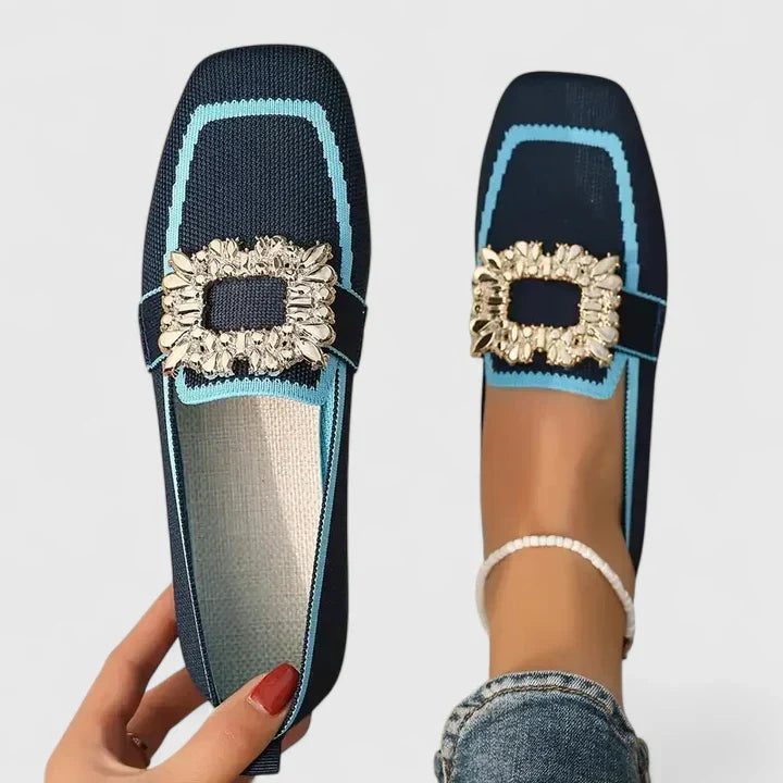 Women's Embellished Square Toe Flats - Everyday Elegance