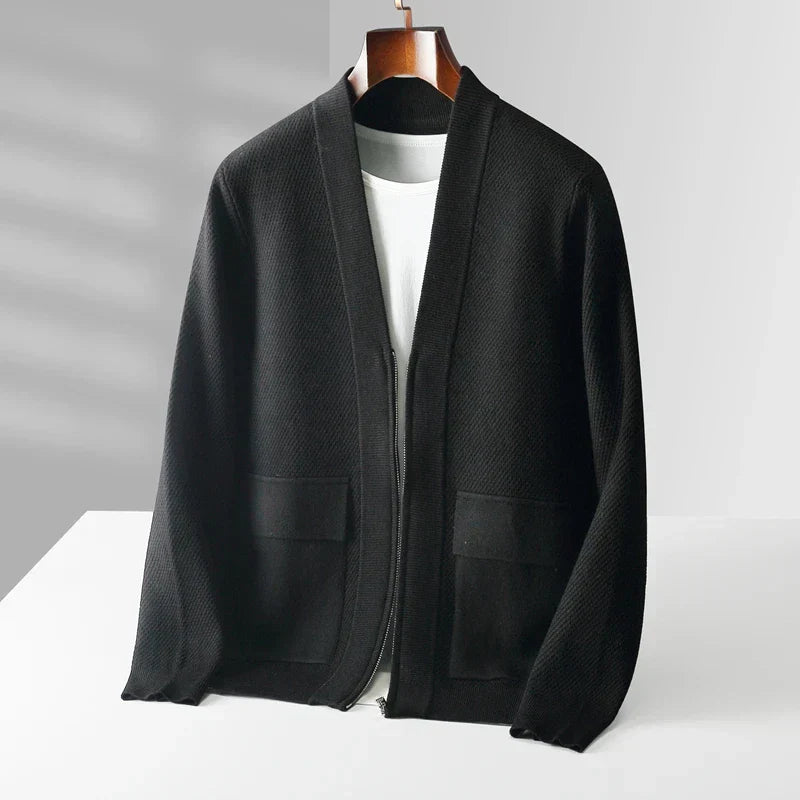 Men's Cashmere Blend Zip Cardigan – Shawl Collar Knit Layer