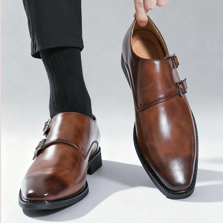 Men's Leather Monk Strap Loafers – Smart Casual Dress Shoes