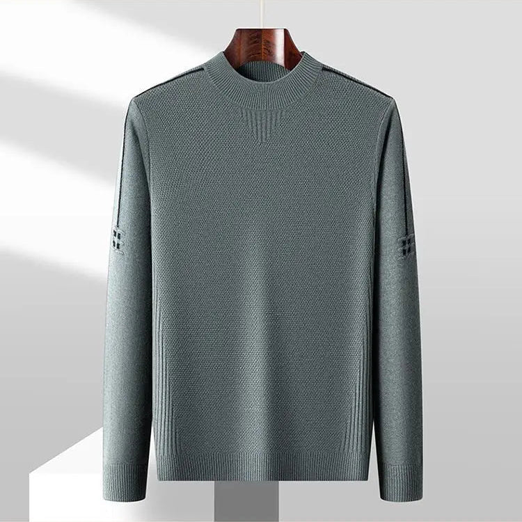 Men's Jacquard Knit Jumper – Textured Mock Neck Sweater