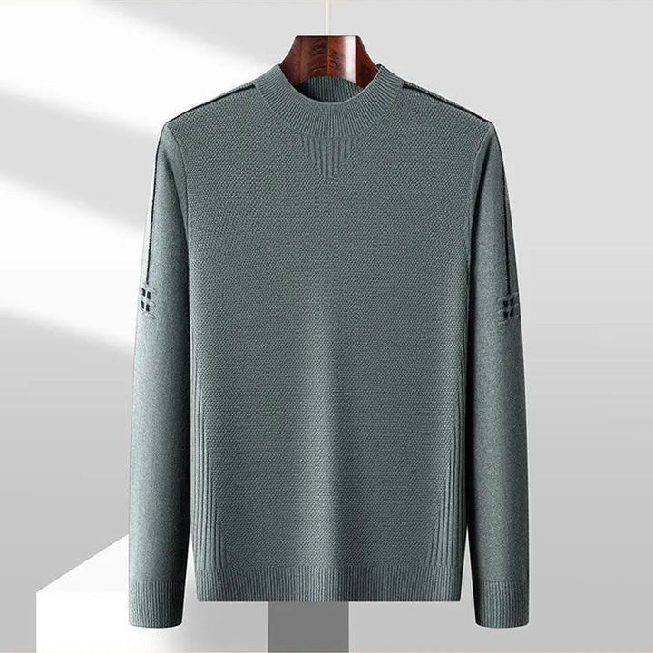 Men's Jacquard Knit Jumper – Textured Mock Neck Sweater