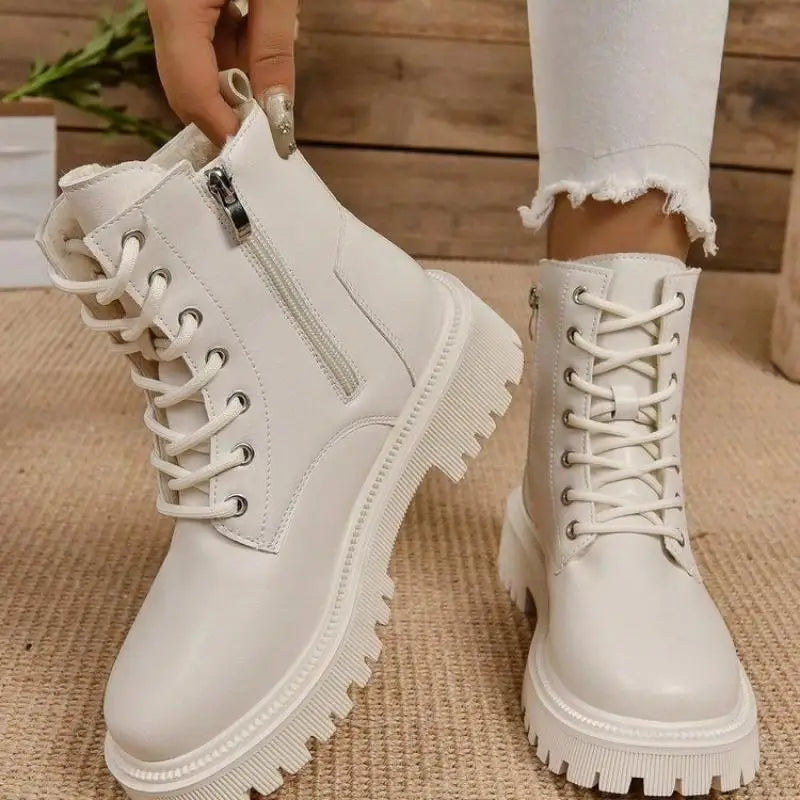 Women's Plush Lace-Up Ankle Boots - Cozy Winter Comfort