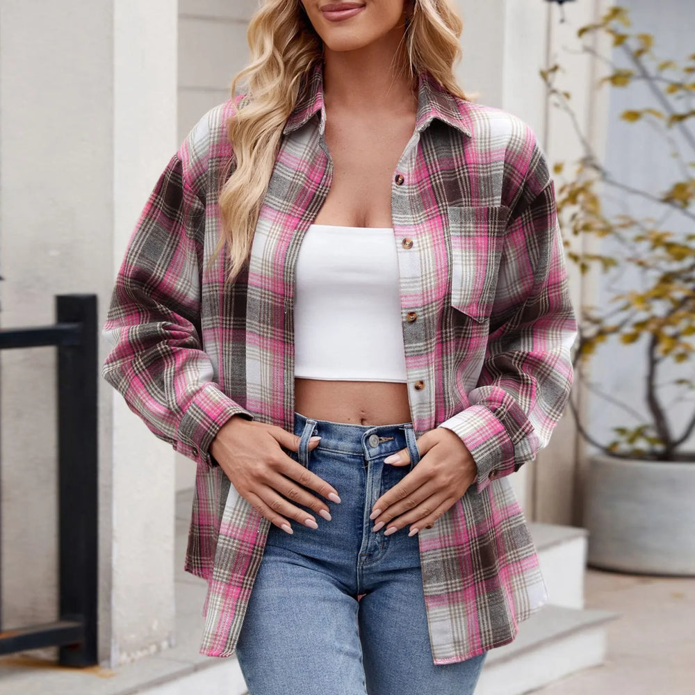 Women's Brushed Flannel Shirt – Relaxed Fit Button-Up Layer