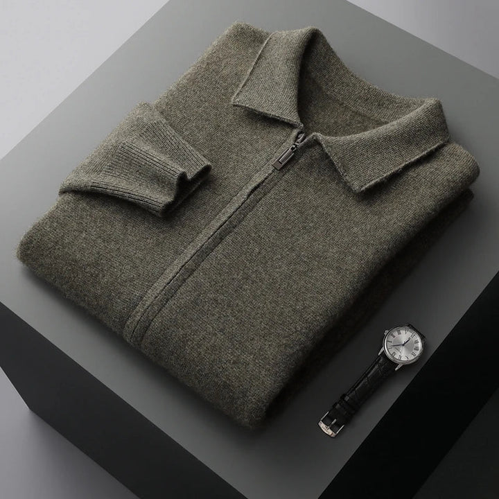 Men's Cashmere Zip Cardigan – Collared Knit with Pockets