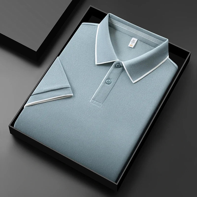 Men's Textured Knit Polo Shirt – Breathable Stretch Performance Polo