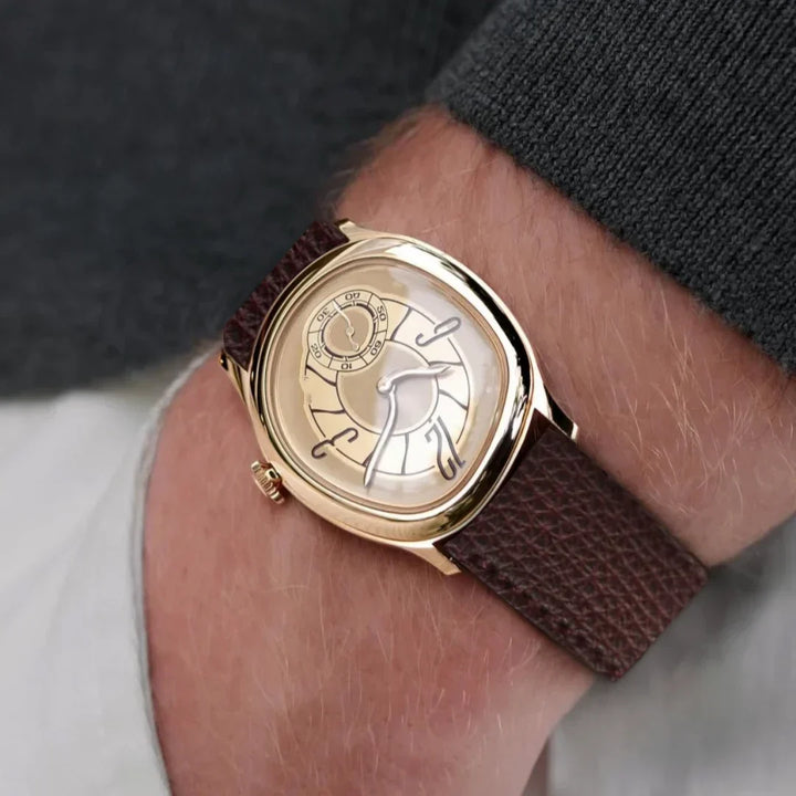 Men's Automatic Watch – Art Deco Spiral Dial Leather Strap