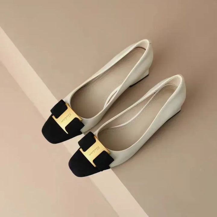 Women's Silk Flats with Square Buckle - Effortless Elegance