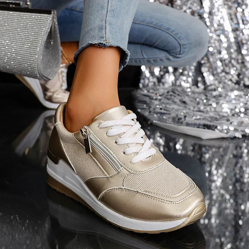Women's Metallic Platform Sneakers - Sleek & Cushioned