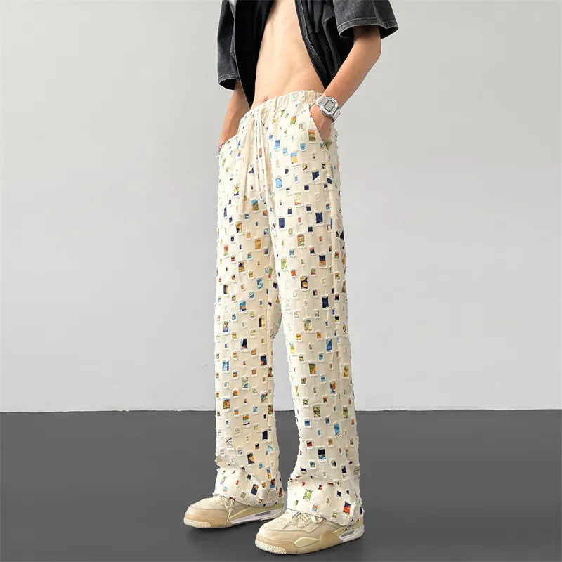 Men's Distressed Patchwork Trousers – Relaxed Streetwear Style