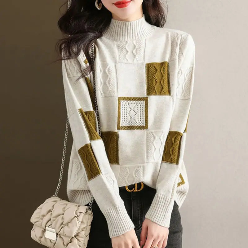 Women's Patchwork Knit Jumper – Cosy Textured Everyday Layer