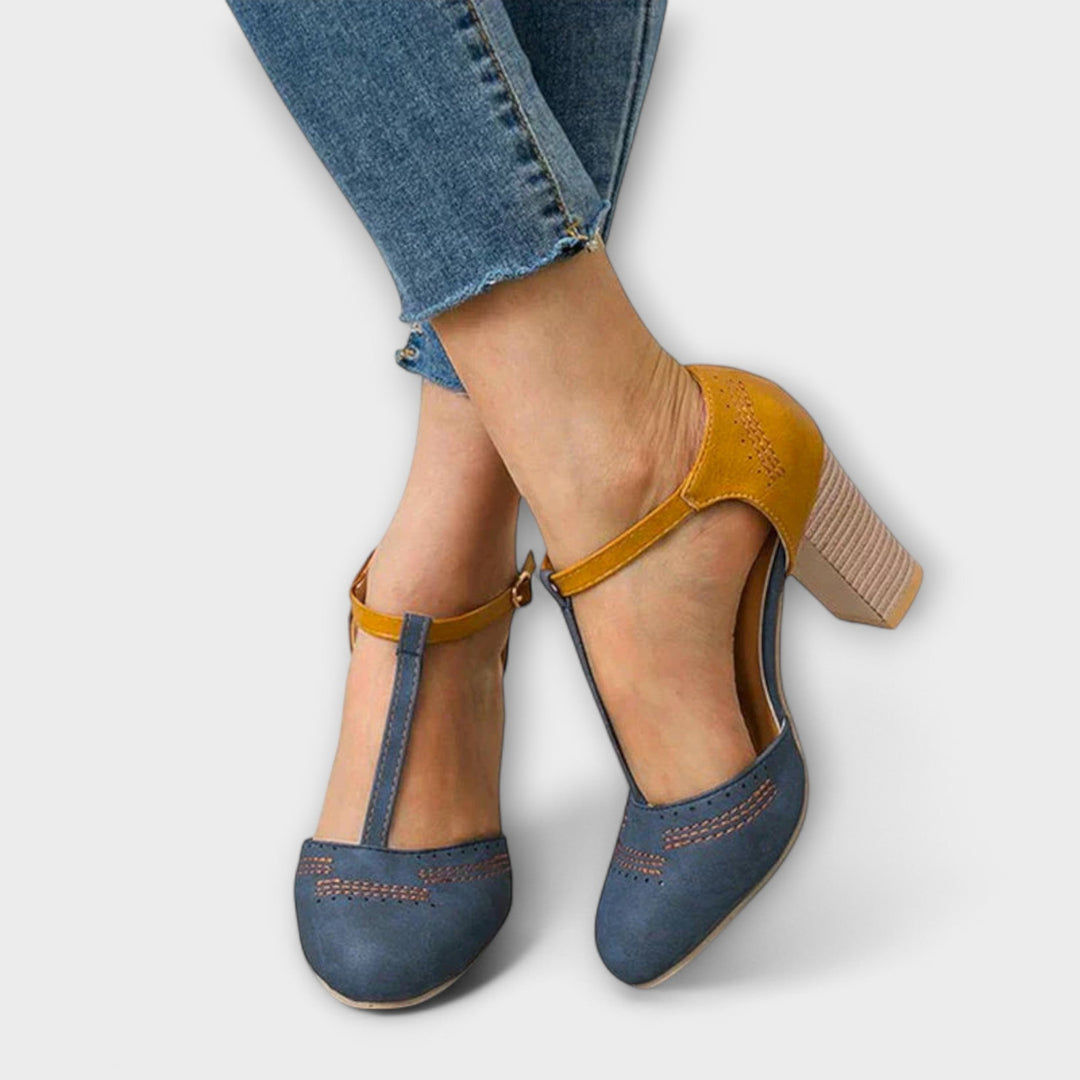 Women's Leather T-Strap Heels - Orthopedic Comfort
