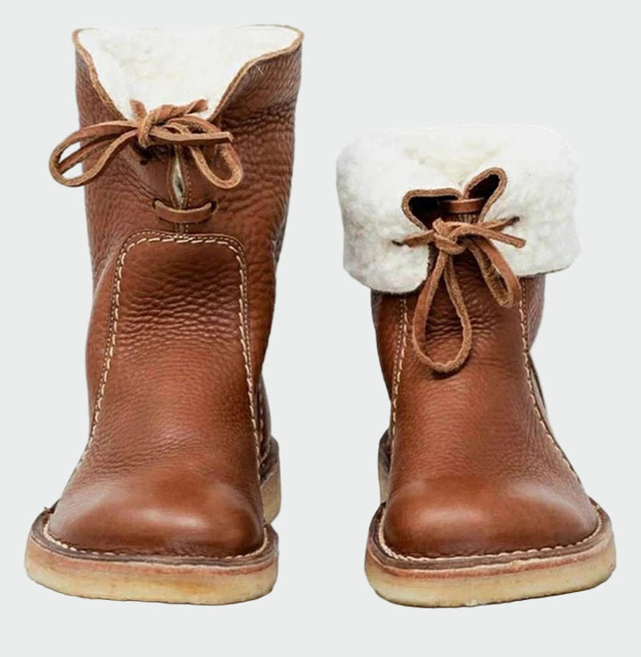 Women's Wool-Lined Waterproof Leather Ankle Boots - Winter Boots