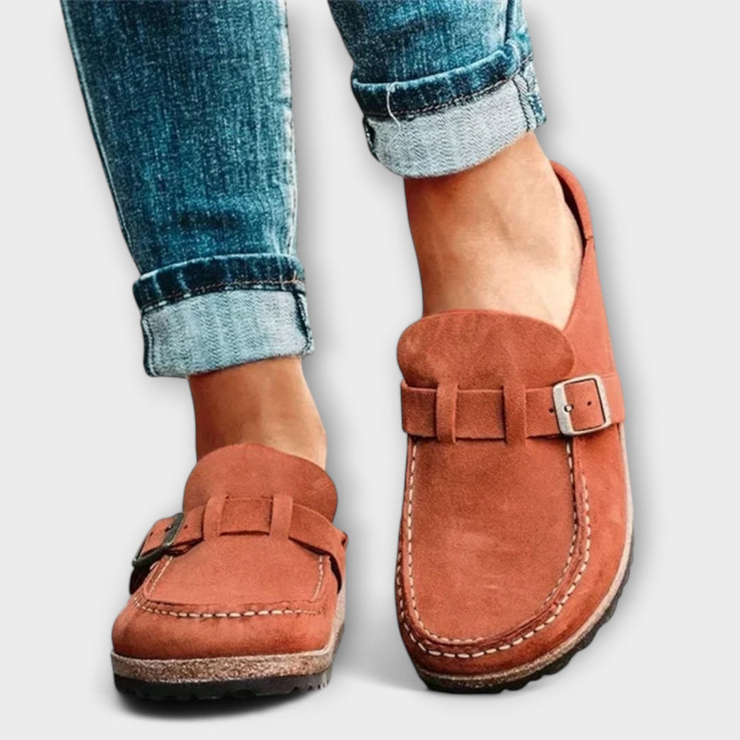 Women's Orthopedic Moccasins with Decorative Buckle - Everyday Comfort
